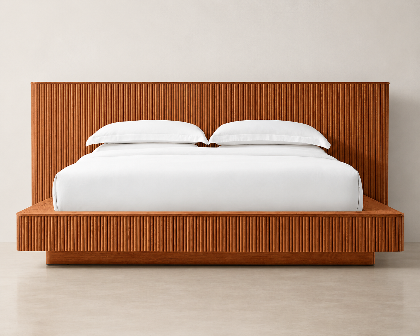 CAMA DE ROBLE ACANALADO | DISEÑO MODERNO DE MADERA MACIZA | NEGRO