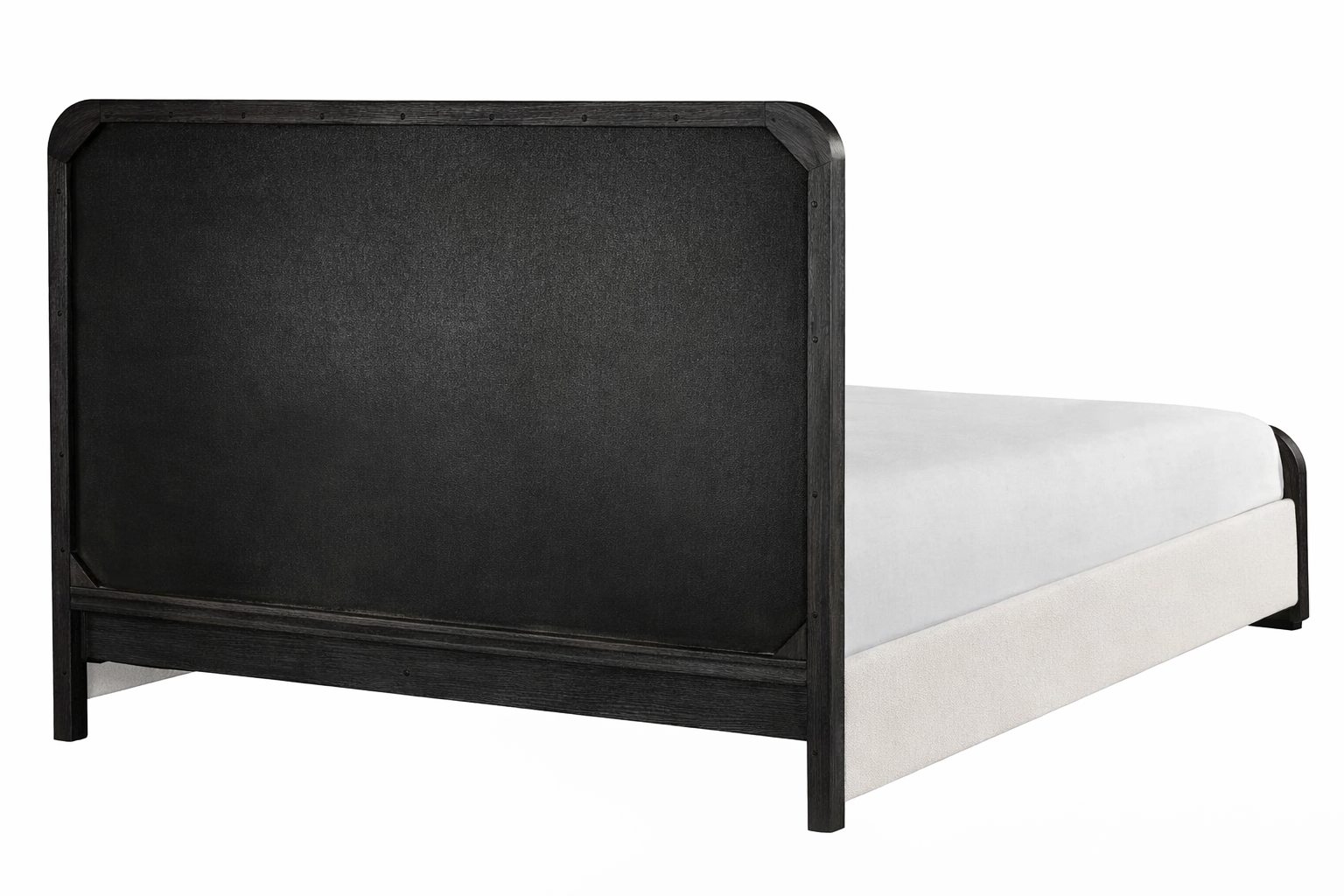The Solenne Upholstered Bed | Solid Black Oak & Wool Bouclé Upholstered Headboard