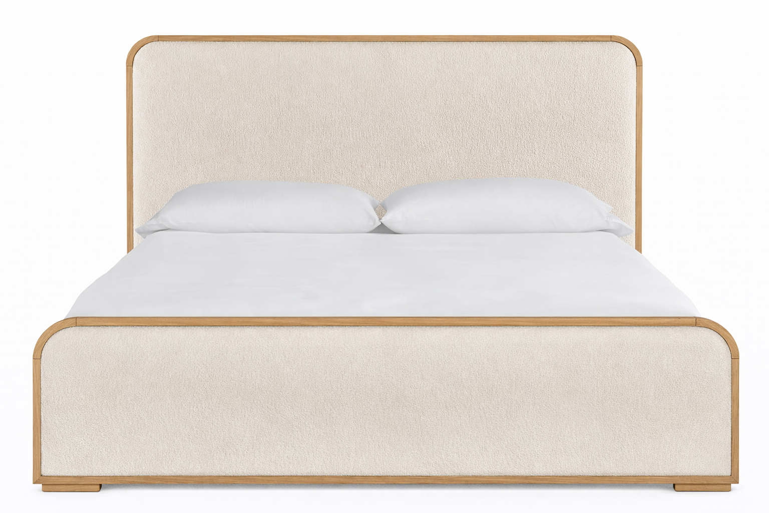 The Solenne Upholstered Bed | Solid Light Oak & Wool Bouclé