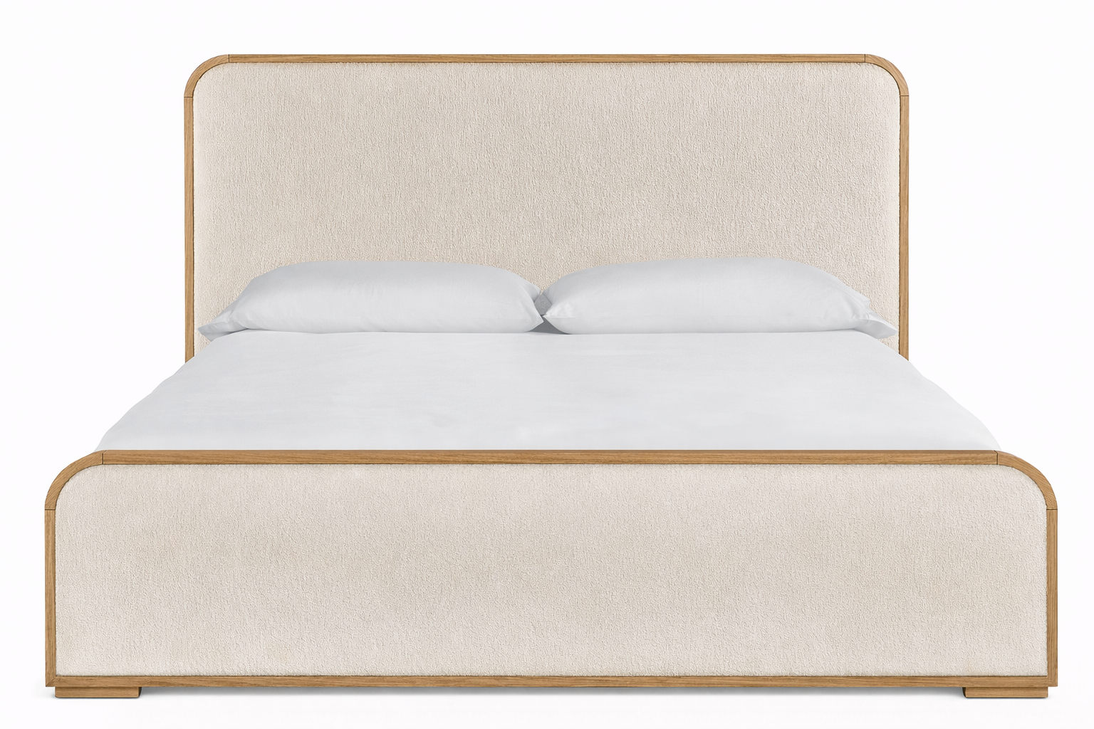The Solenne Upholstered Bed | Solid Natural Oak & Wool Bouclé