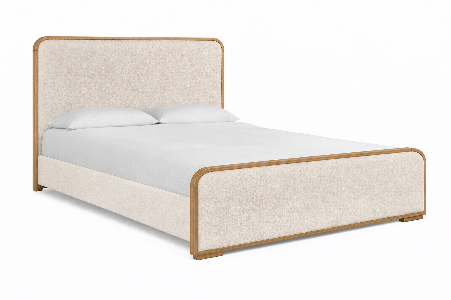 The Solenne Upholstered Bed | Solid Natural Oak & Wool Bouclé