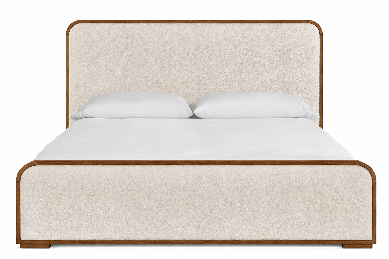 The Solenne Upholstered Bed | Solid Oak & Wool Bouclé | Walnut Oak Finish