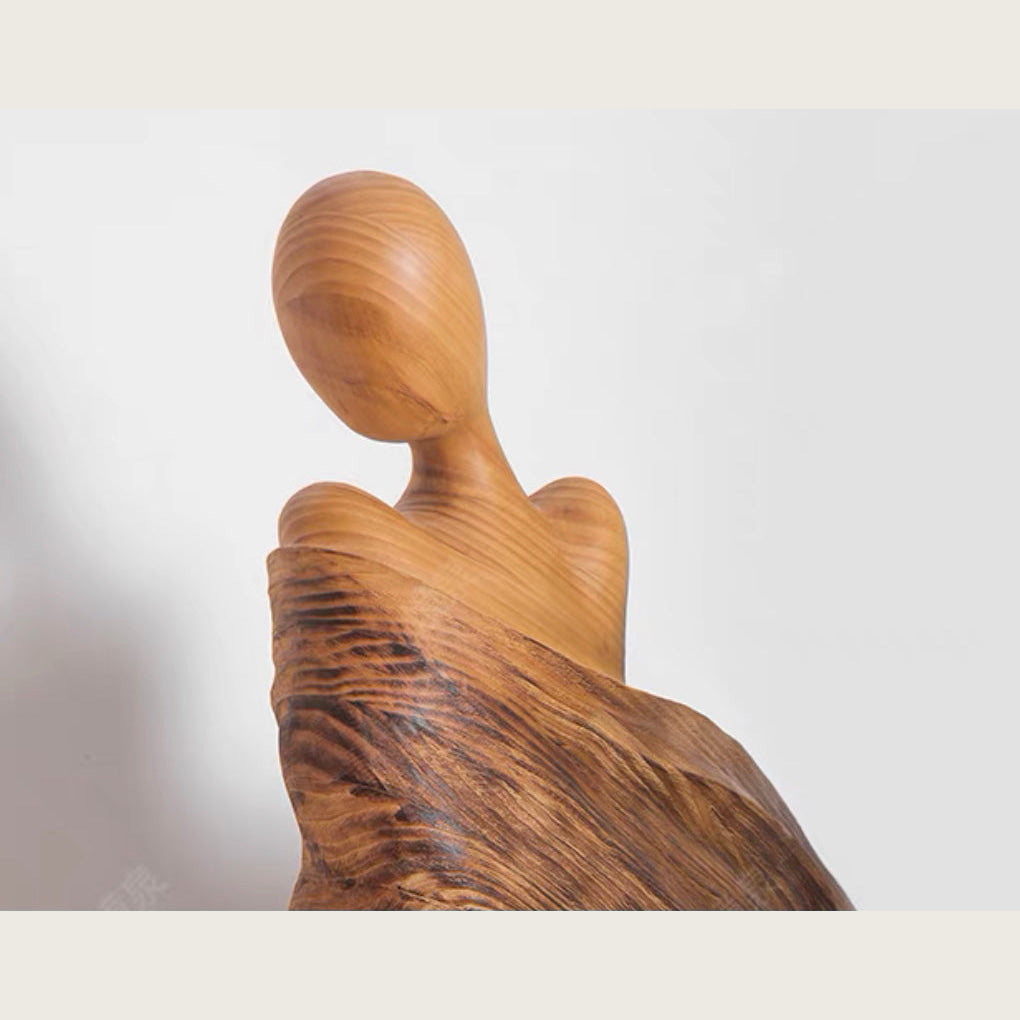 Abstract Wood Sculpture of Woman | Modern Handcrafted Art Statue for Luxury Decor