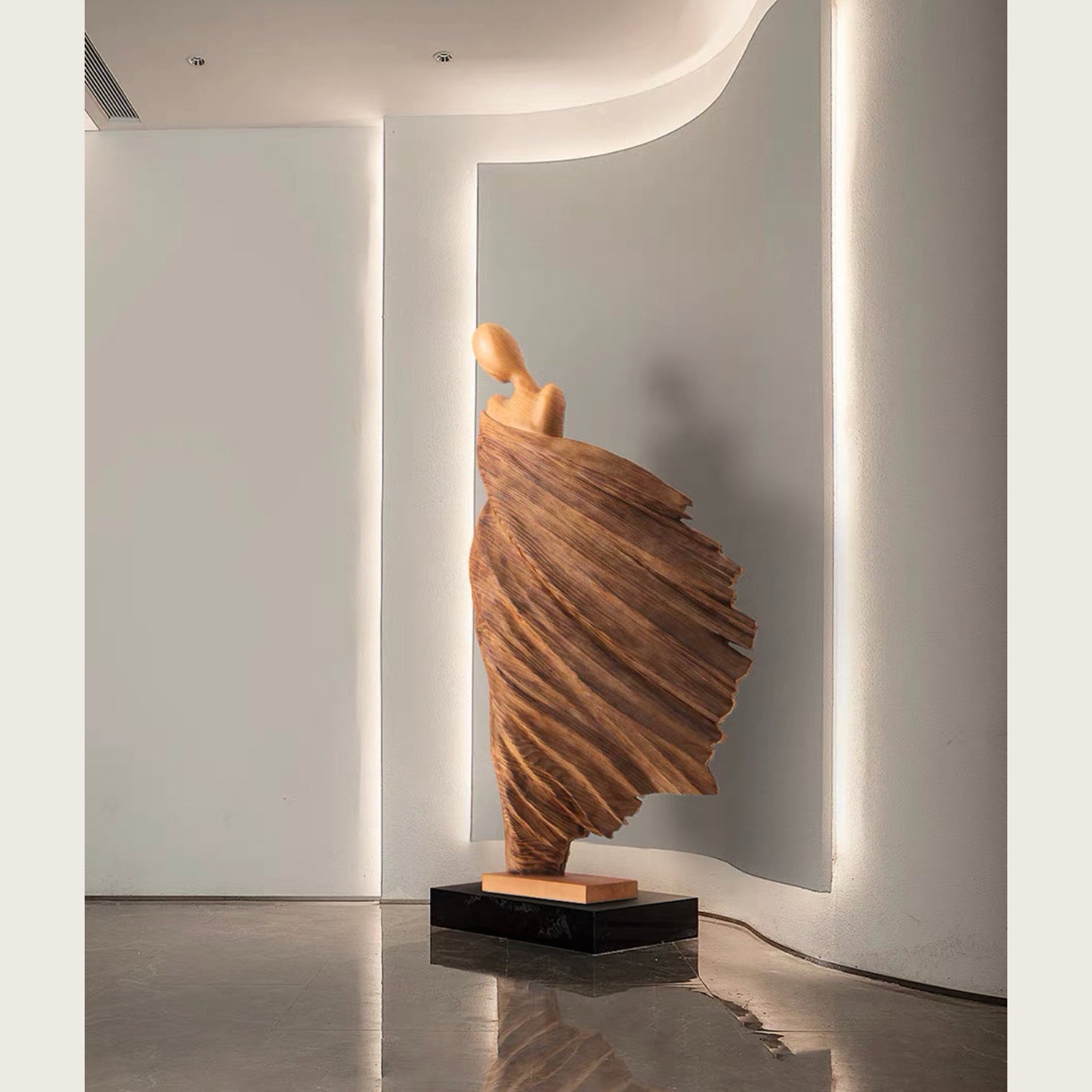 Abstract Wood Sculpture of Woman | Modern Handcrafted Art Statue for Luxury Decor