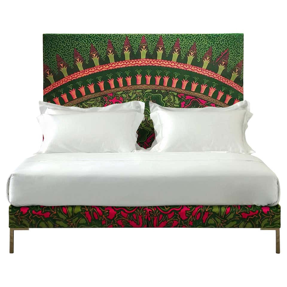 Bed with Bold Floral Pattern Handcrafted Statement Headboard and Frame Luxury Designer Bedroom Furniture