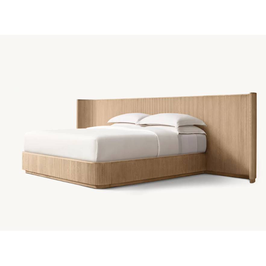 Bespoke Oak Fluted Panel Bed | Handcrafted Solid Wood Frame | Modern Architectural Designer