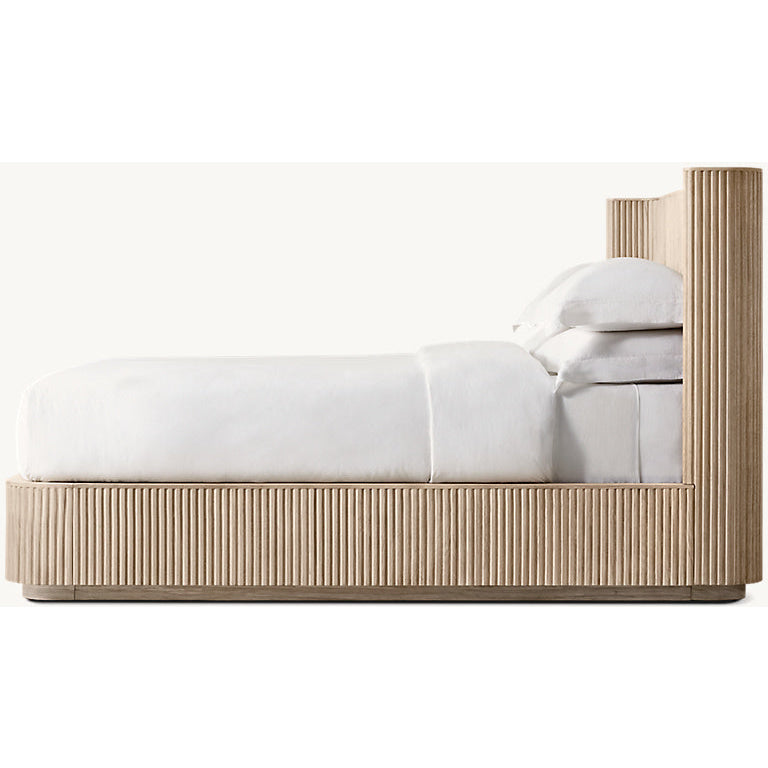 Fluted Oak Platform Bed | HLMPrhy58 - Beds