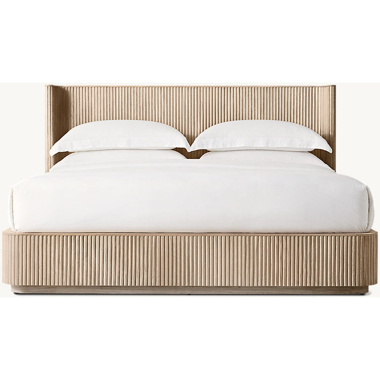 Fluted Oak Platform Bed | HLMPrhy58 - Beds
