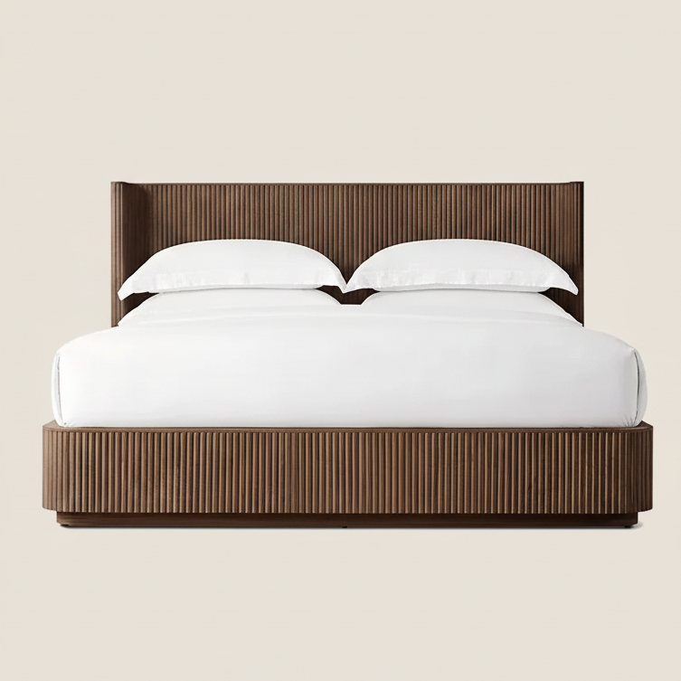 Fluted Oak Platform Bed | HLMPrhy58 - Beds