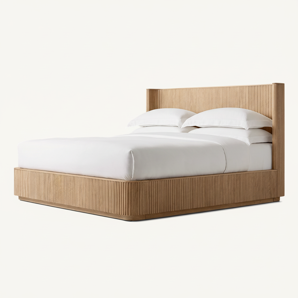Fluted Oak Platform Bed | HLMPrhy58 - Beds