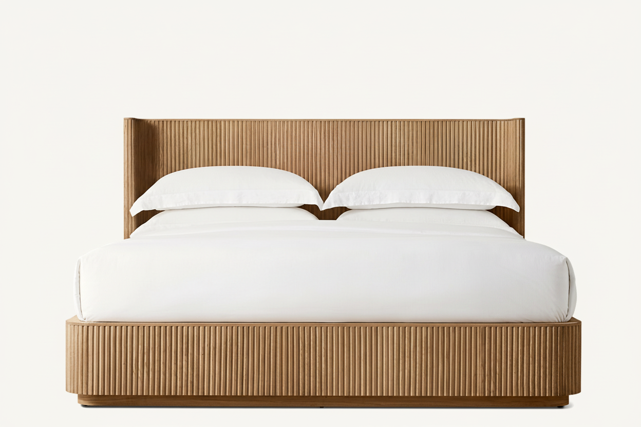 Fluted Oak Platform Bed | HLMPrhy58 - Beds