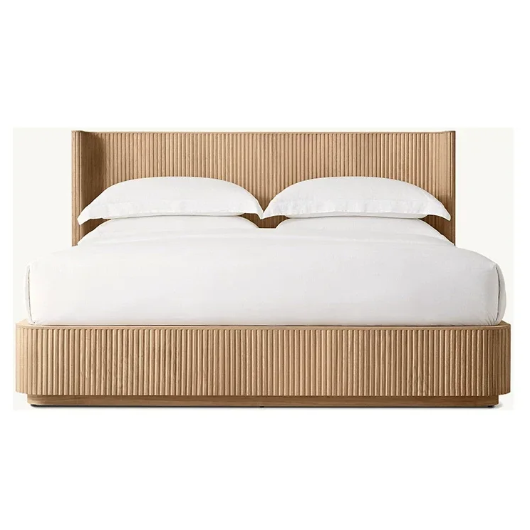 Fluted Oak Platform Bed | HLMPrhy58 - Beds