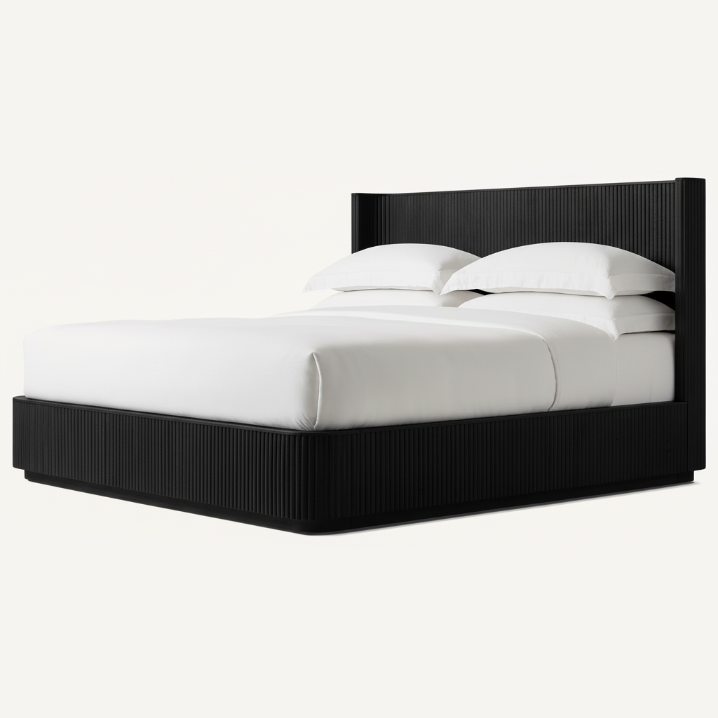 Fluted Oak Platform Bed | HLMPrhy58 - Double / Black - Beds