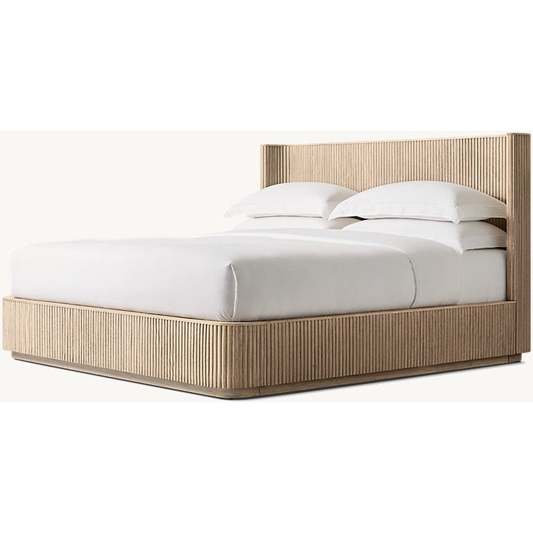 Fluted Oak Platform Bed | HLMPrhy58 - Double / Oak - Beds