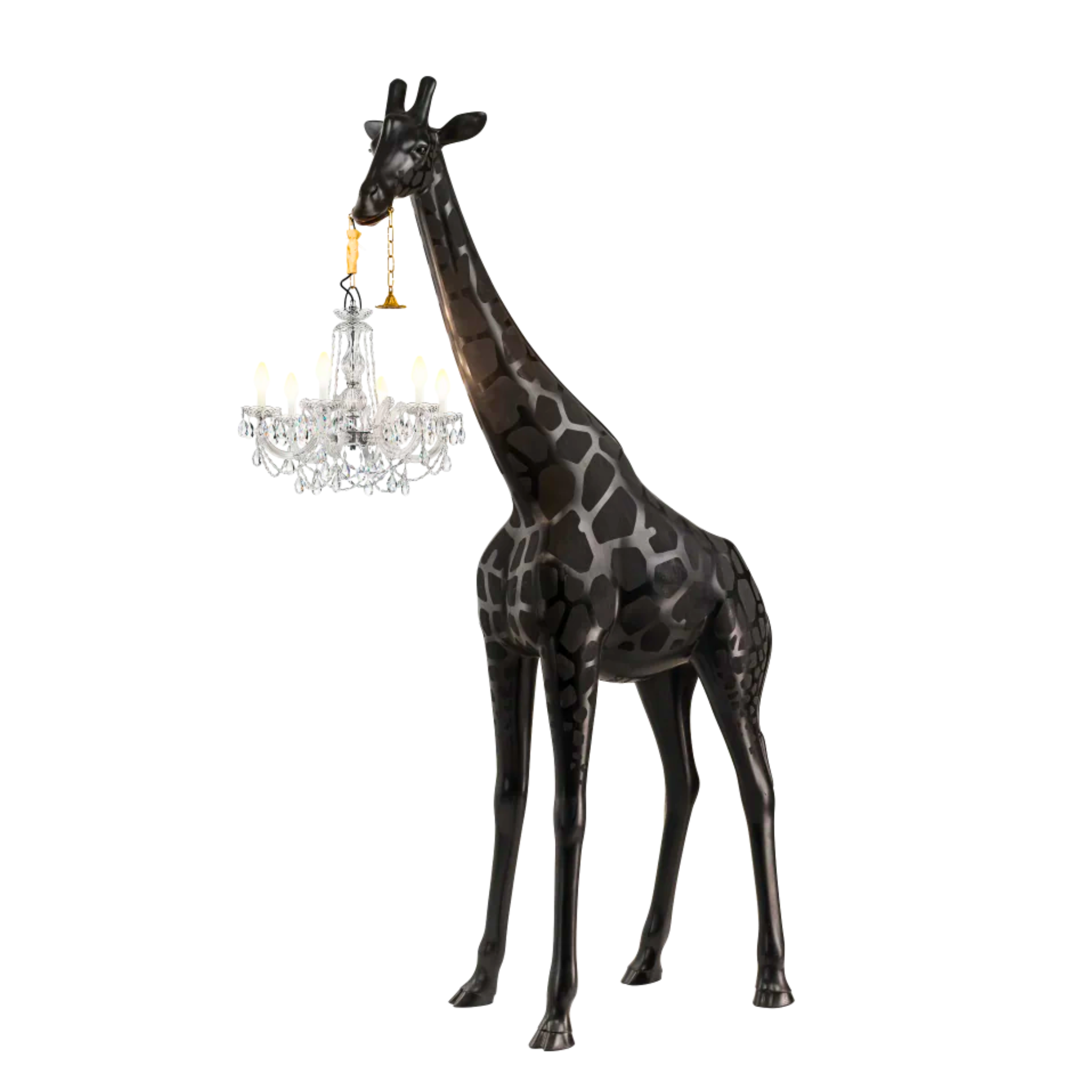 Black Giraffe Lamp with Gold Marie Therese Crystal Chandelier | Hollywood Regency Interiors