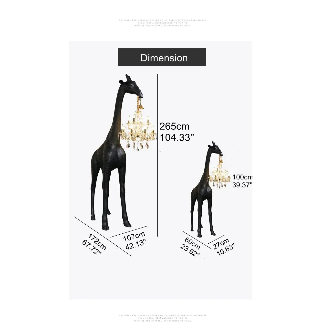 Black Giraffe Lamp with Gold Marie Therese Crystal Chandelier | Hollywood Regency Interiors