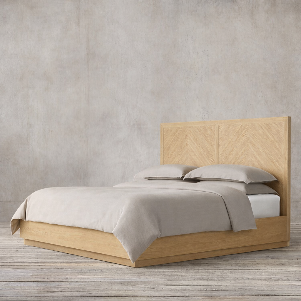 The Armid Chevron Platform Wood Bed | Solid Light Oak