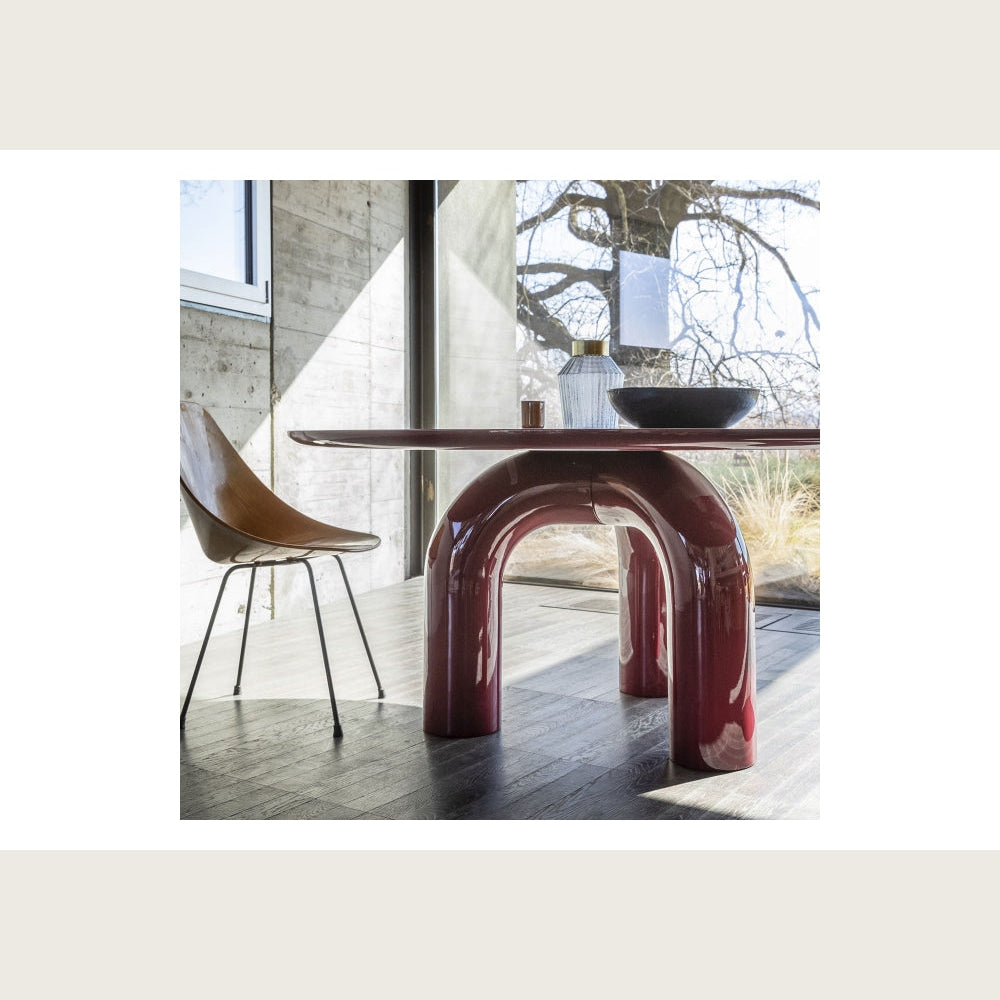 Contemporary Glossy Mogg Elephante Modern Burgundy Coffee Table | Luxury Decor