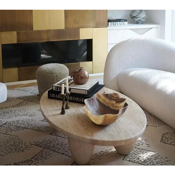 Contemporary Oval Coffee Table in Travertine Stone | Luxury Interiors