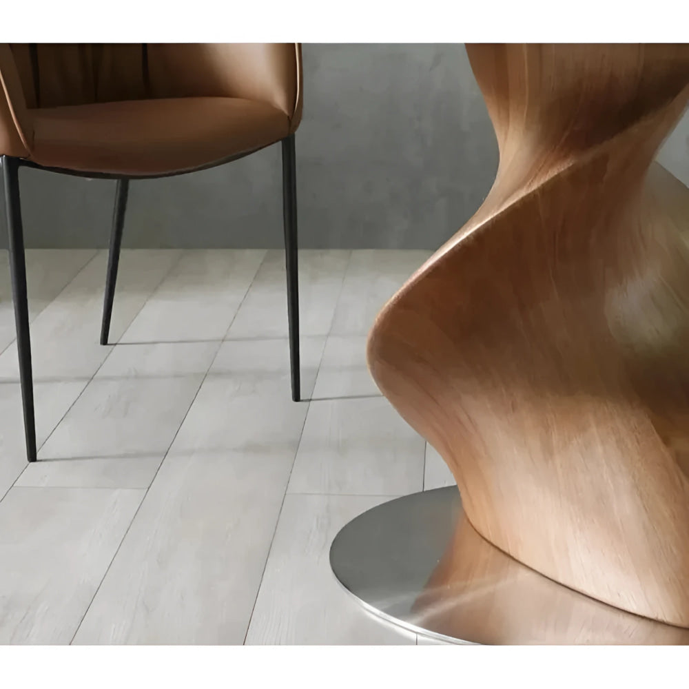 Luxury Round Dining Table with Black Marble Top and Sculptural Wood Base