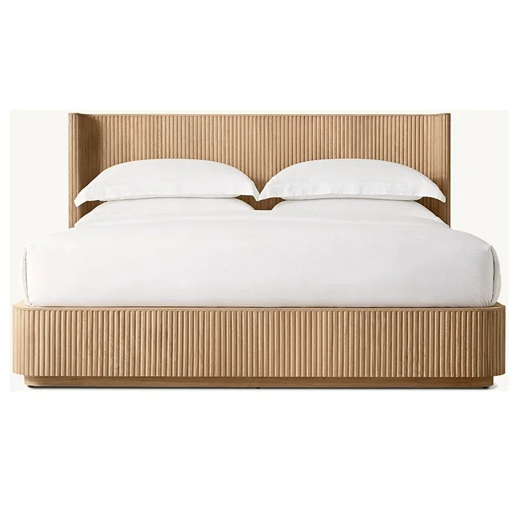 Fluted Oak Platform Bed | HLMPrhy58 - Beds