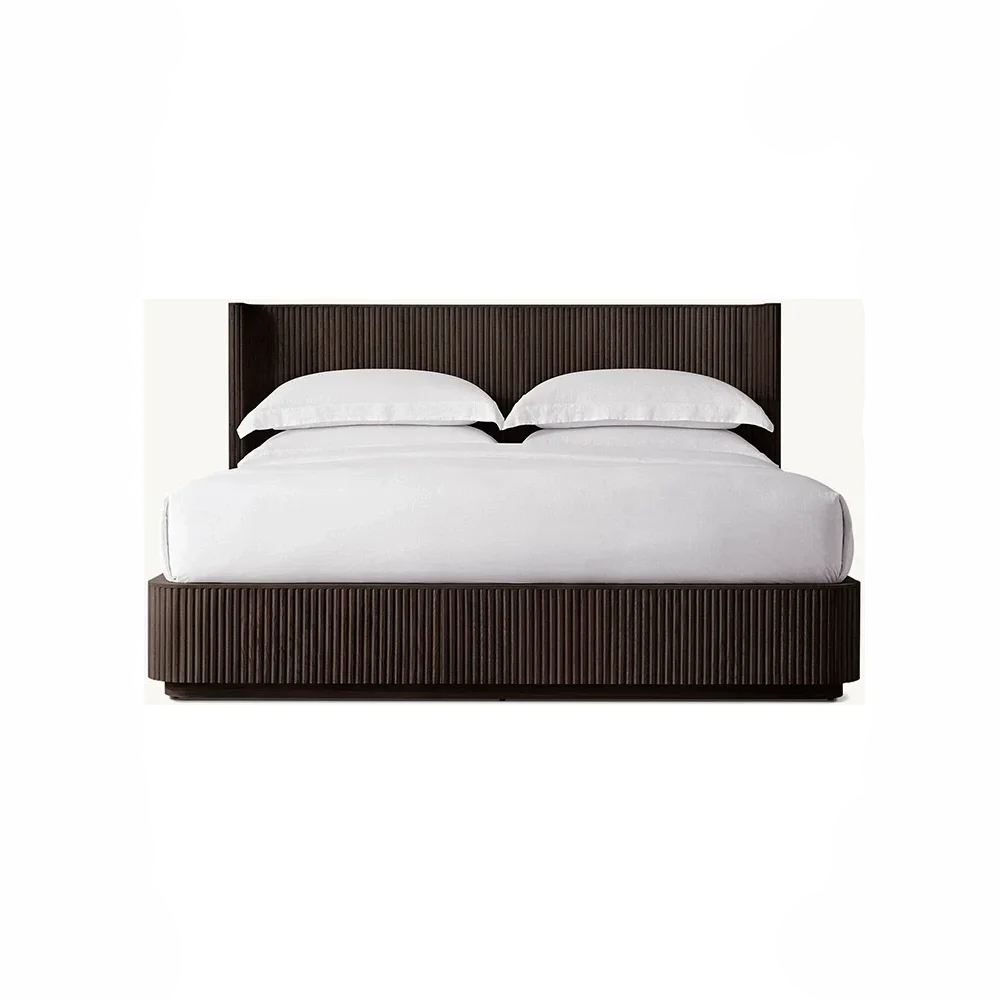 Fluted Oak Platform Bed | HLMPrhy58 - Beds