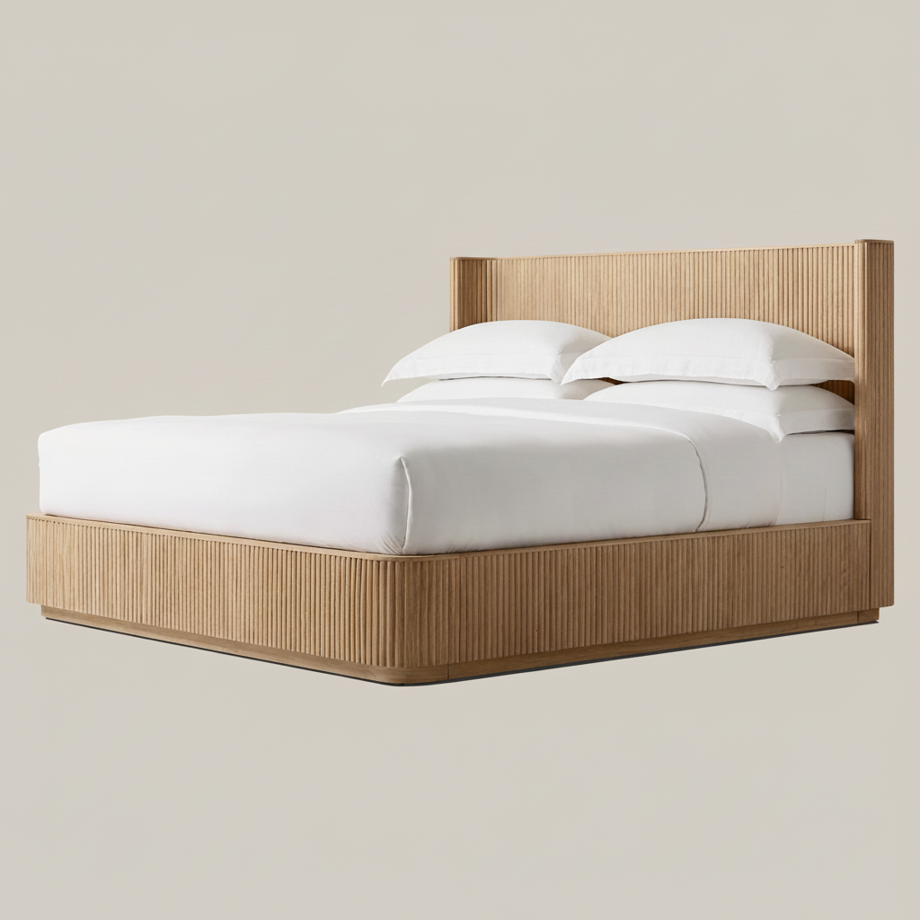 Fluted Oak Platform Bed | HLMPrhy58 - Beds