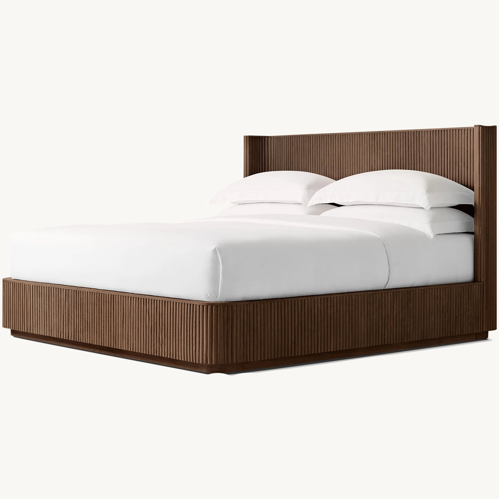 Fluted Oak Platform Bed | HLMPrhy58 - Double / Light walnut - Beds