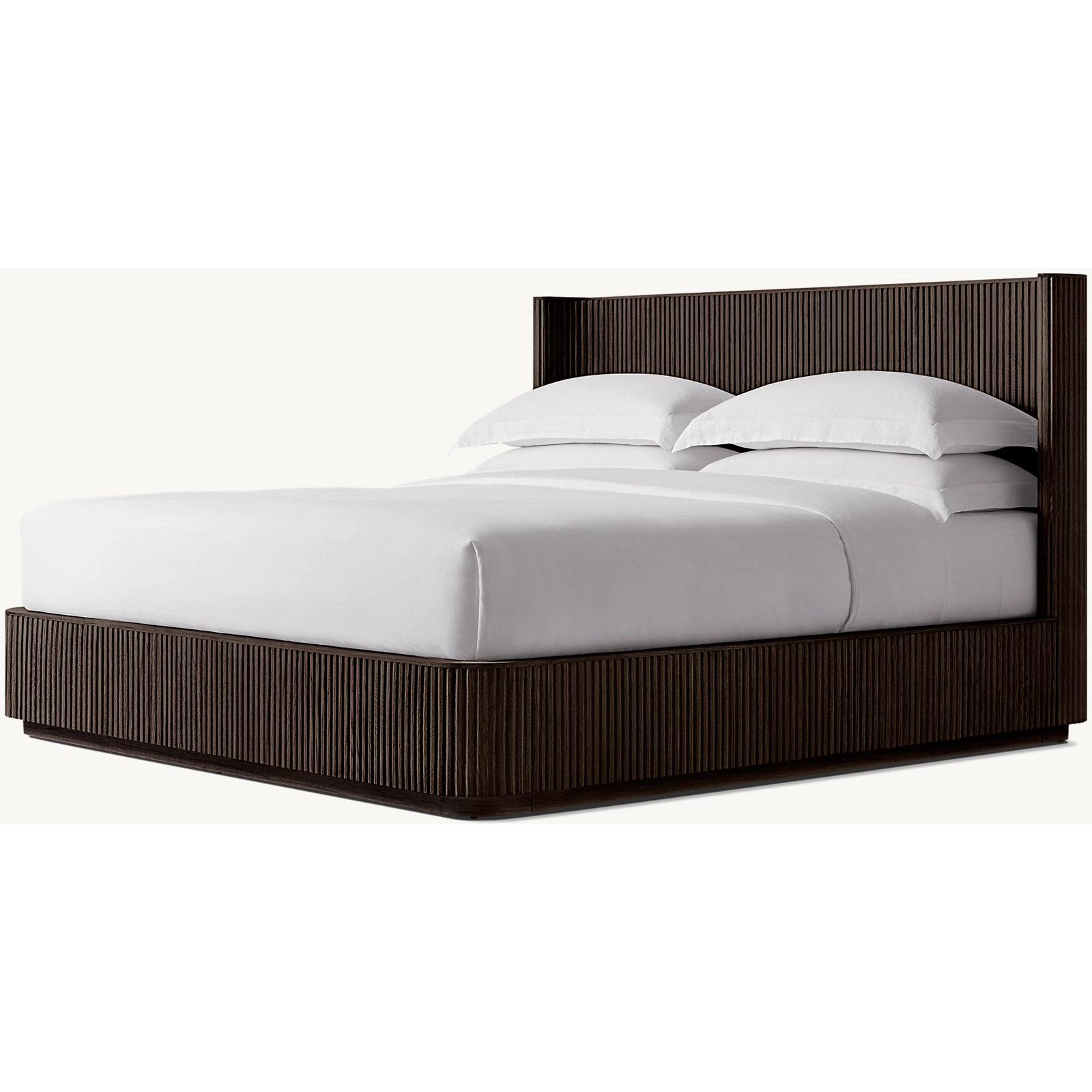 Fluted Oak Platform Bed | HLMPrhy58 - Double / Dark Walnut - Beds