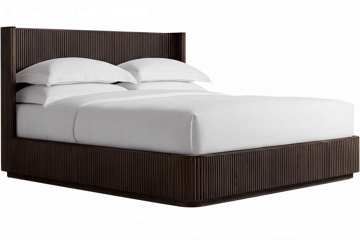 Fluted Oak Platform Bed | HLMPrhy58 - Double / Dark Walnut - Beds