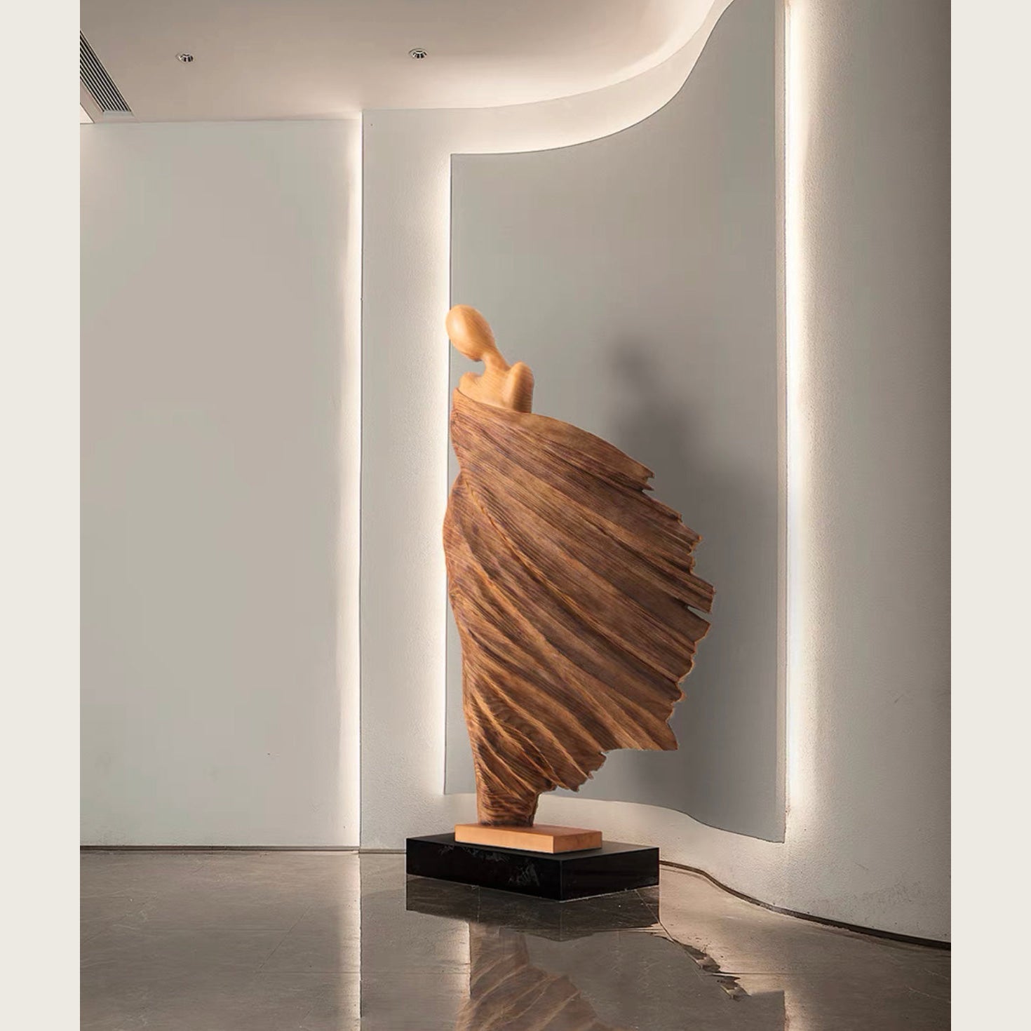 Abstract Wood Sculpture of Woman | Modern Handcrafted Art Statue for Luxury Decor