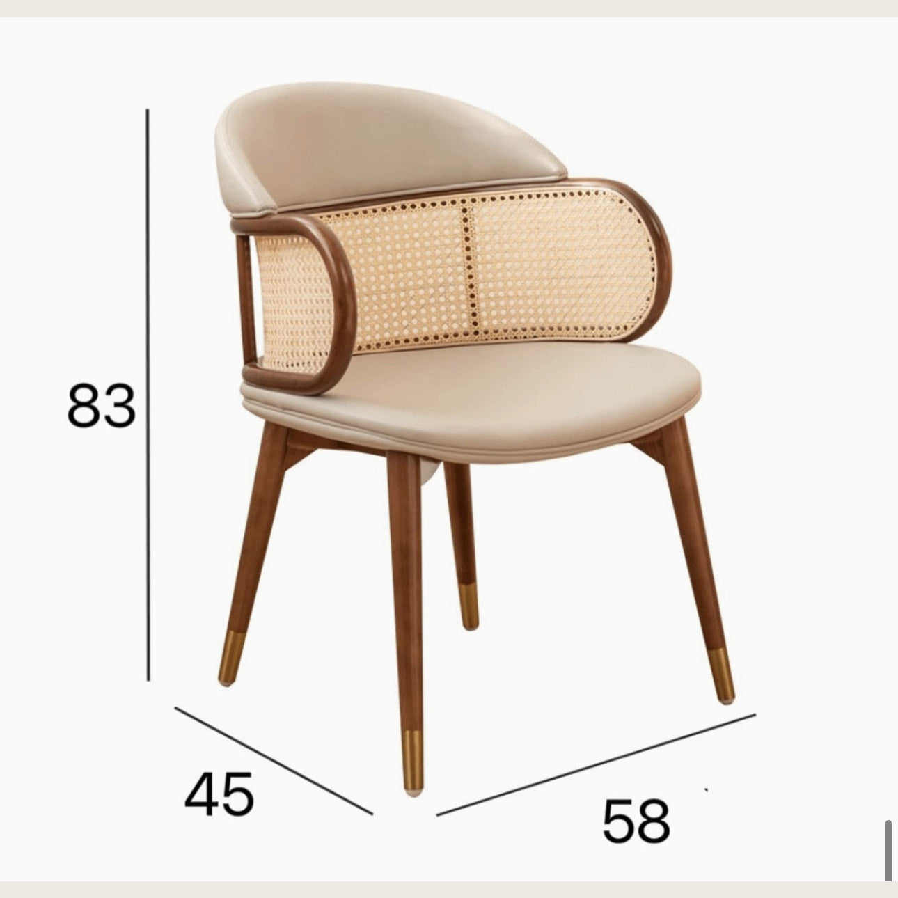 Designer Cane Dining Chair – Velvet Upholstery with Rattan Backrest and Gold-tipped legs | Luxury Interiors