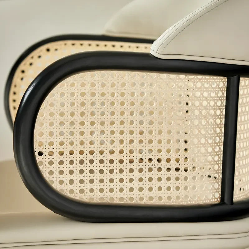 Designer Cane Dining Chair – Velvet Upholstery with Rattan Backrest and Gold-tipped legs | Luxury Interiors