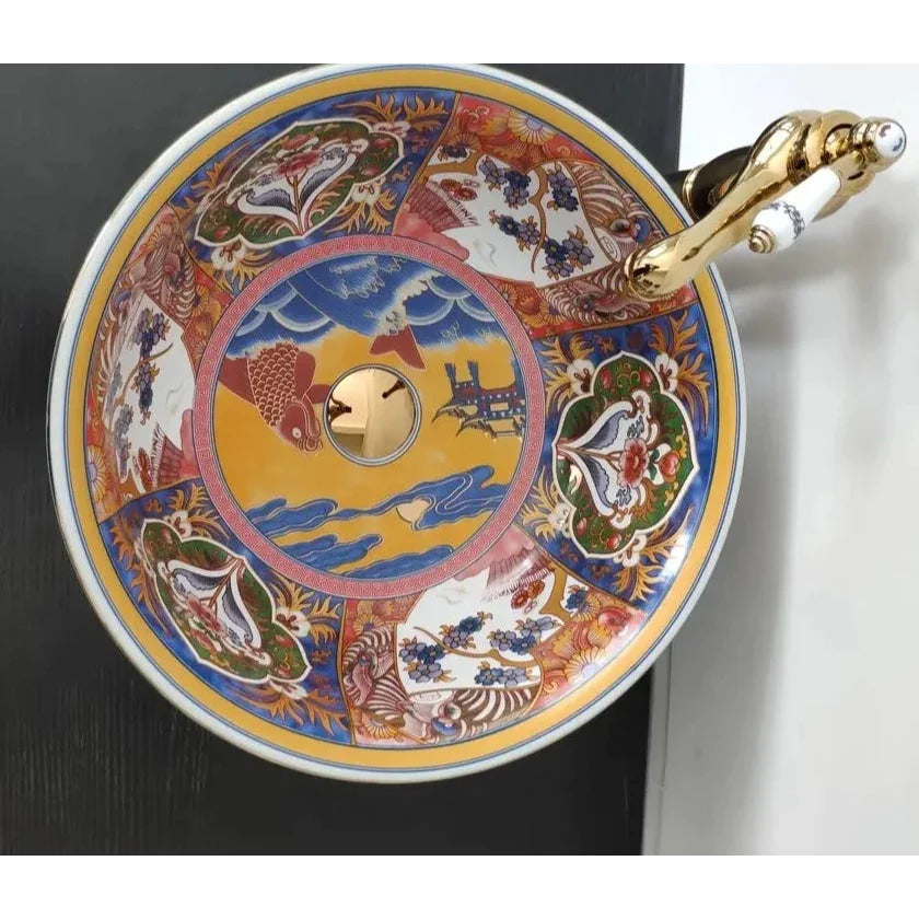 Hand-painted Ceramic Vessel Sink with Ornate Multicolor Design | Luxury Bathrooms