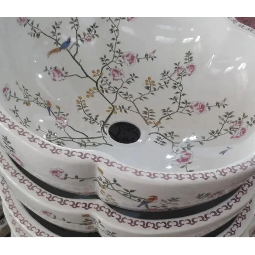 Floral Ceramic Bathroom Sink – Hand-painted Vessel Basin | Luxury Bathrooms