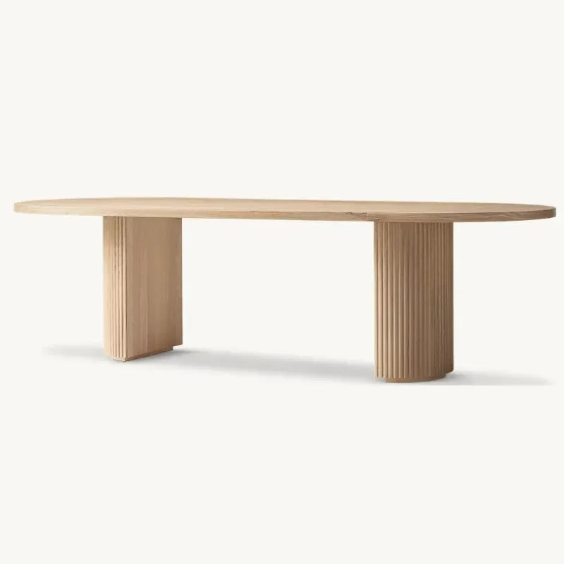 Modern Oak Dining Table | Minimalist Oval Wood with Fluted Pedestal Base | Luxury Interiors
