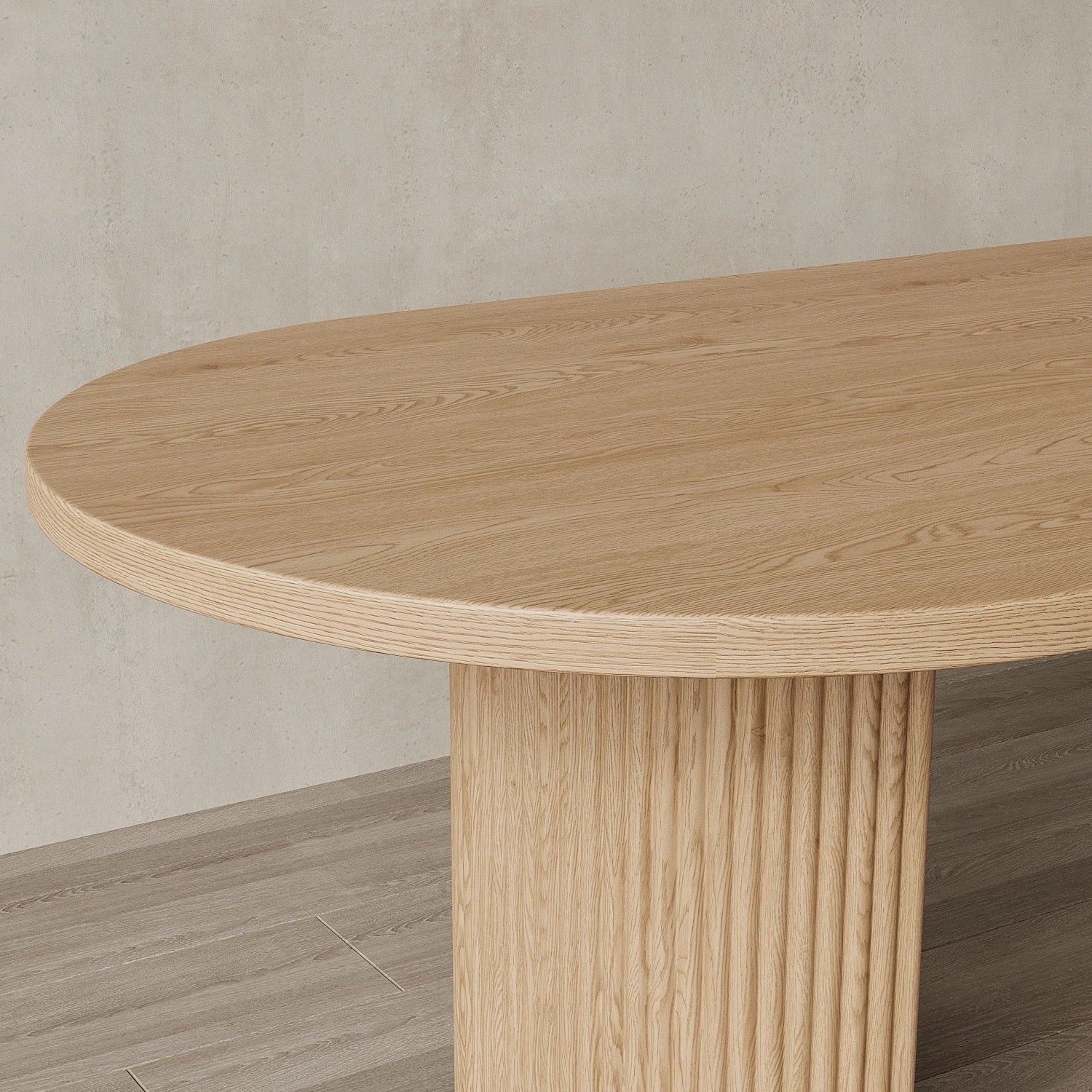 Modern Oak Dining Table | Minimalist Oval Wood with Fluted Pedestal Base | Luxury Interiors