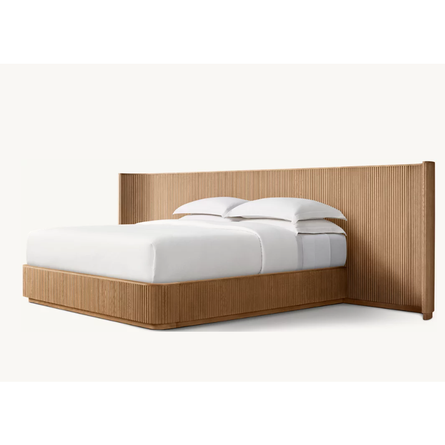 Bespoke Oak Fluted Panel Bed | Handcrafted Solid Wood Frame | Modern Architectural Designer