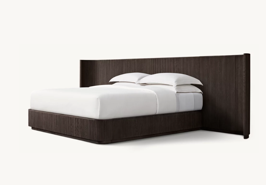 Bespoke Oak Fluted Panel Bed | Handcrafted Solid Wood Frame | Modern Architectural Designer