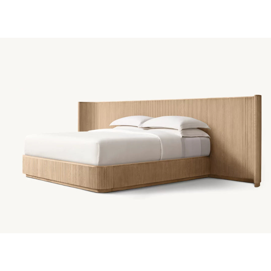 Bespoke Oak Fluted Panel Bed | Handcrafted Solid Wood Frame | Modern Architectural Designer