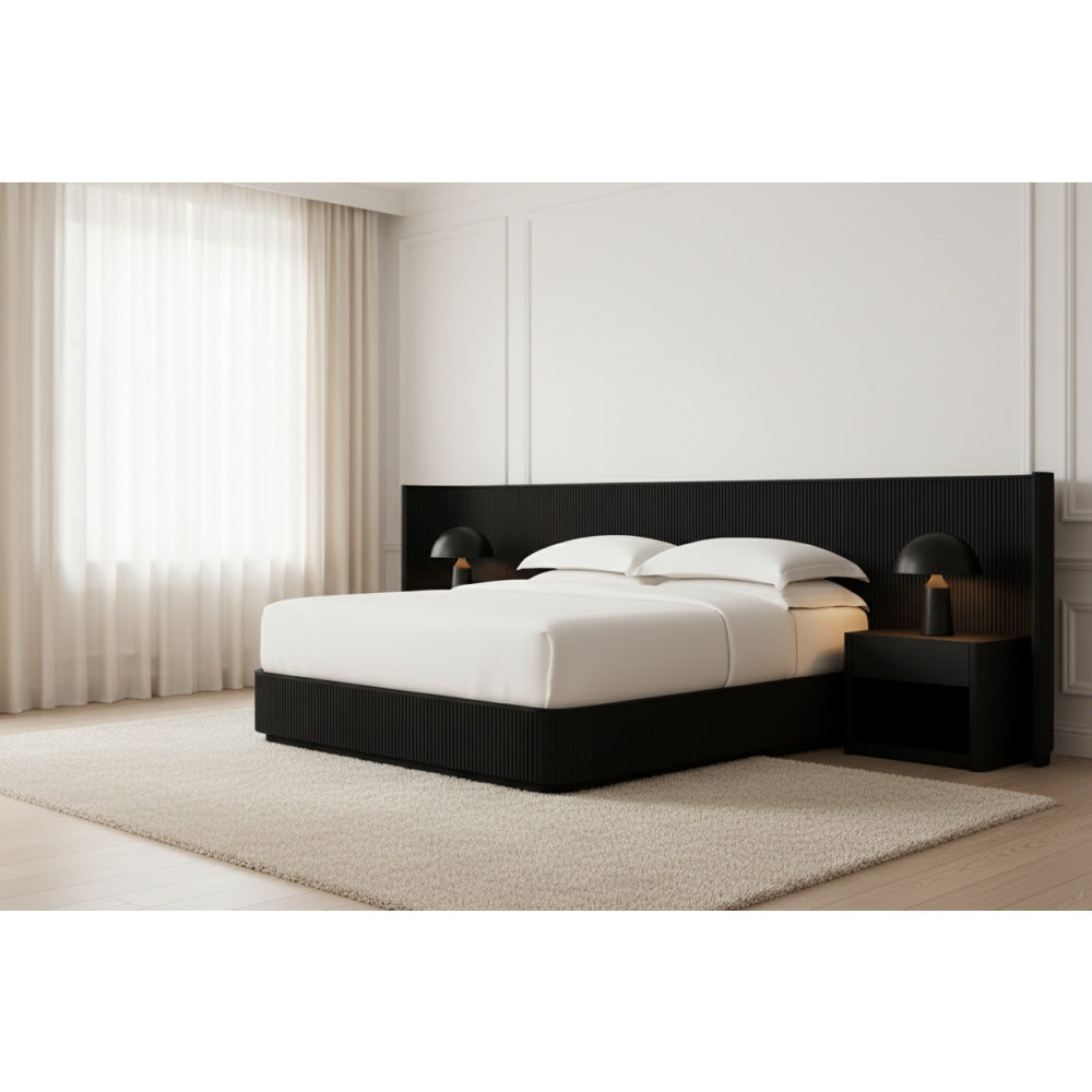 Fluted Oak Bed | Modern Solid Wood Bed Frame | Black HLMPRHY57 - Beds