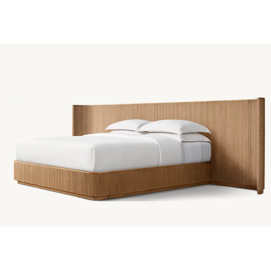 Bespoke Oak Fluted Panel Bed | Handcrafted Solid Wood Frame | Modern Architectural Designer