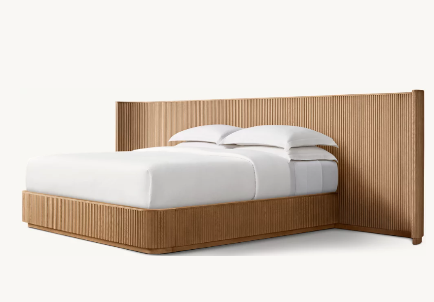 Bespoke Oak Fluted Panel Bed | Handcrafted Solid Wood Frame | Modern Architectural Designer