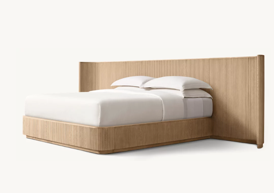 Bespoke Oak Fluted Panel Bed | Handcrafted Solid Wood Frame | Modern Architectural Designer