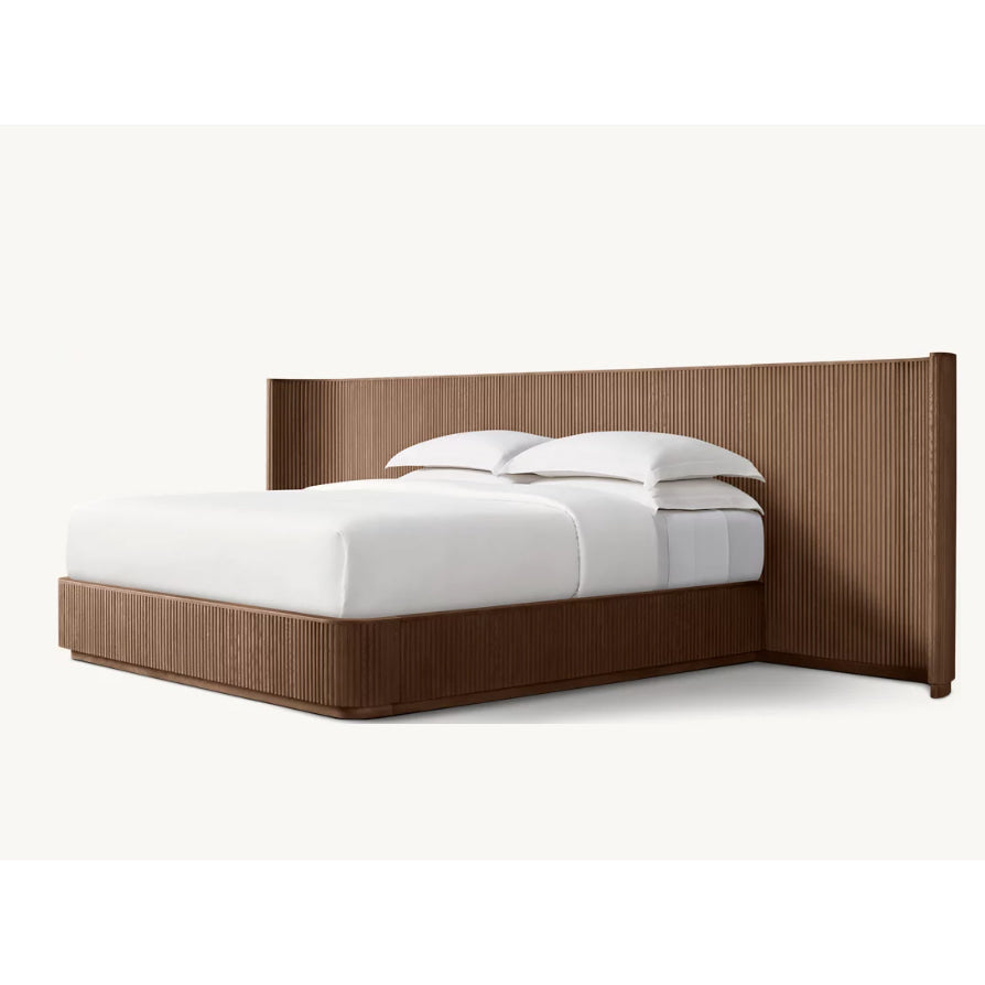 Bespoke Oak Fluted Panel Bed | Handcrafted Solid Wood Frame | Modern Architectural Designer