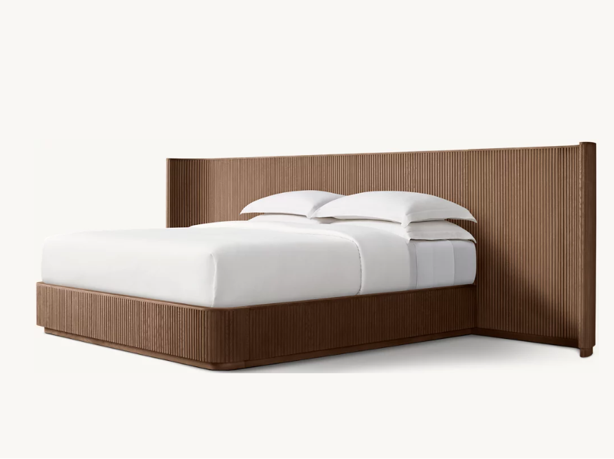 Bespoke Oak Fluted Panel Bed | Handcrafted Solid Wood Frame | Modern Architectural Designer