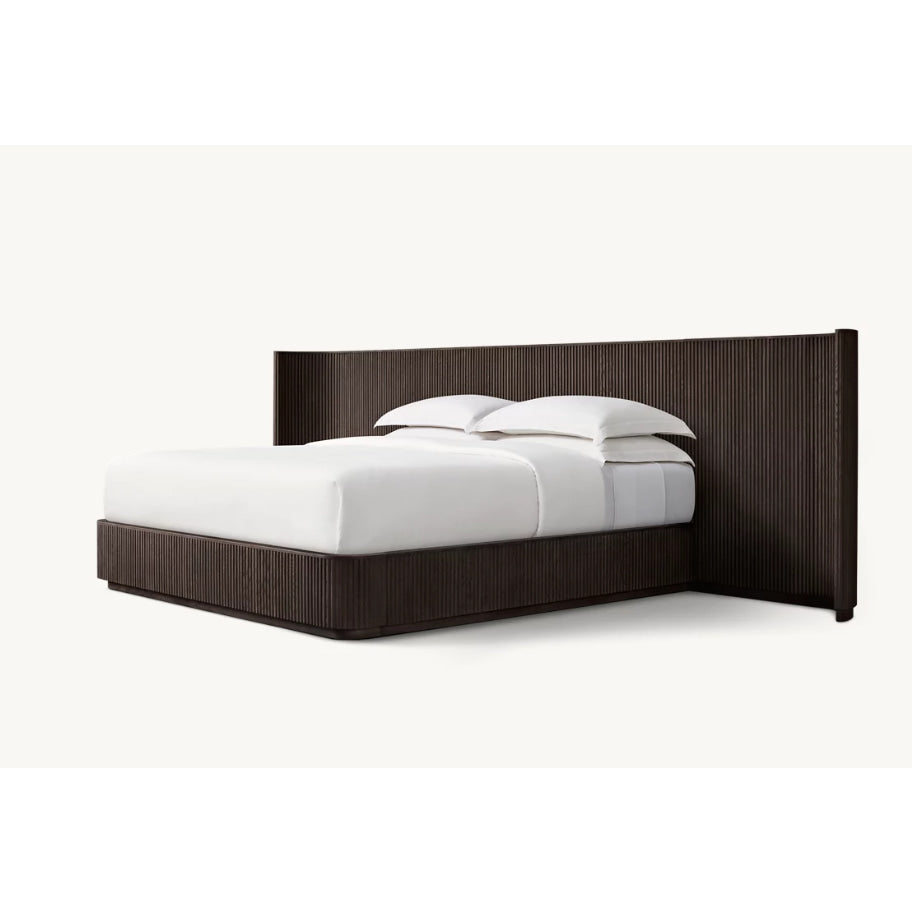 Bespoke Oak Fluted Panel Bed | Handcrafted Solid Wood Frame | Modern Architectural Designer