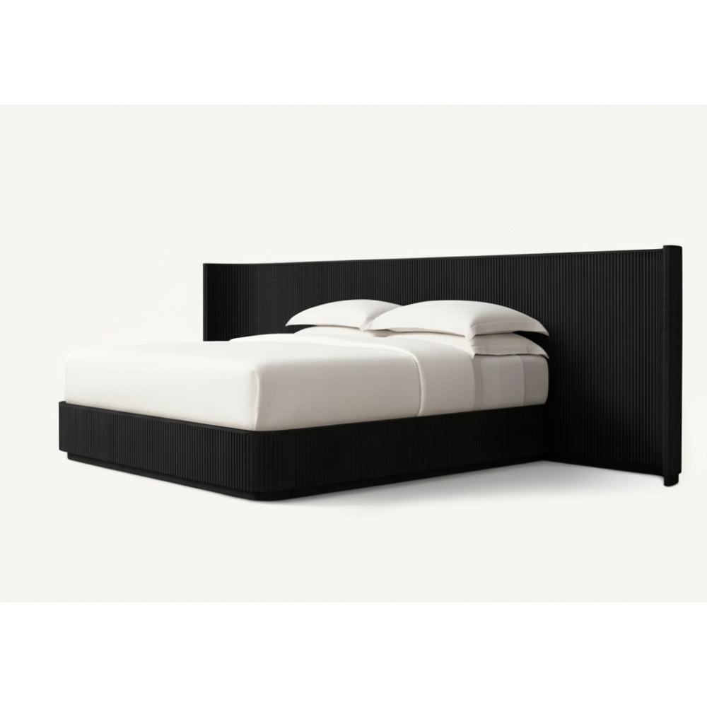 FLUTED OAK BED | MODERN SOLID WOOD BED FRAME | Dark Walnut - Double / Black - Beds