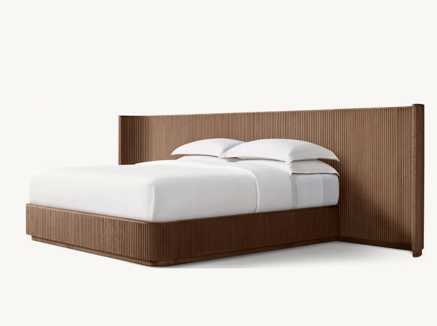 Bespoke Oak Fluted Panel Bed | Handcrafted Solid Wood Frame | Modern Architectural Designer