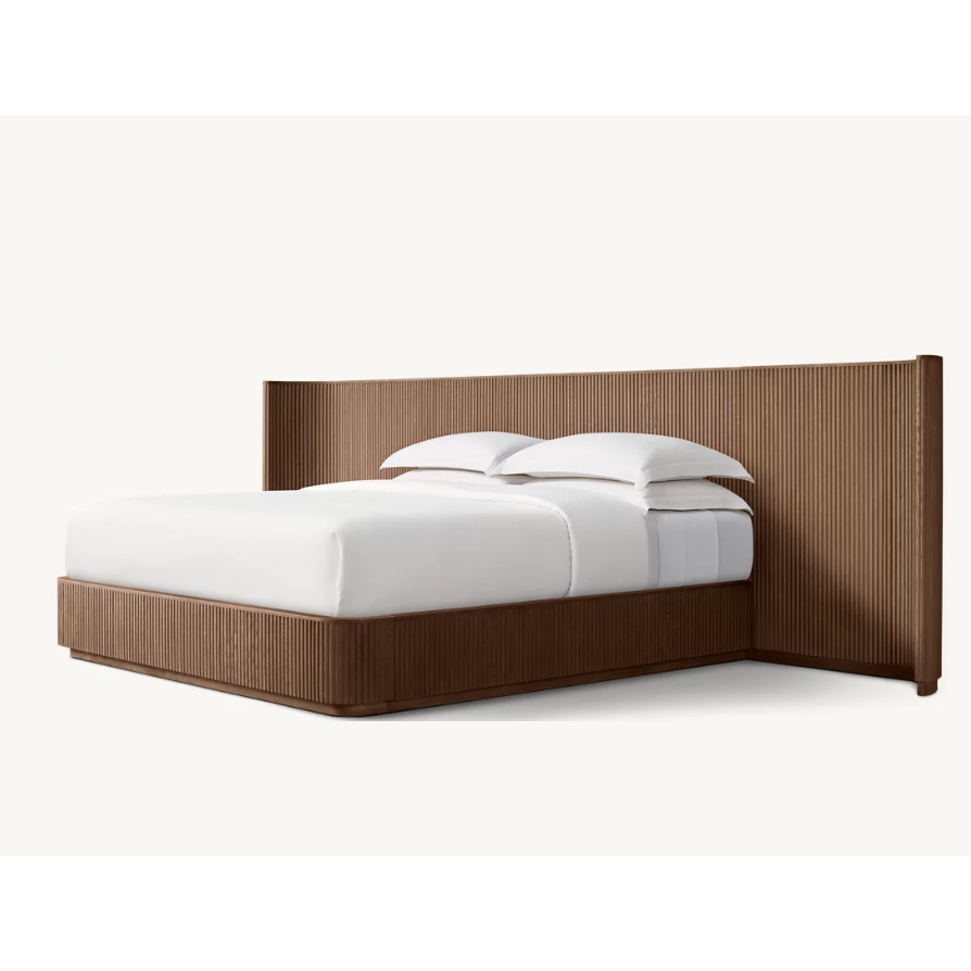 Bespoke Oak Fluted Panel Bed | Handcrafted Solid Wood Frame | Modern Architectural Designer